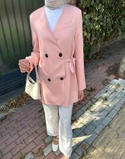 yan bağlamalı ceket somon 4