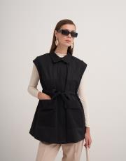 ön cepli bağlamalı yelek siyah