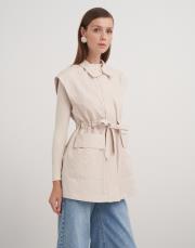 ön cepli bağlamalı yelek bej