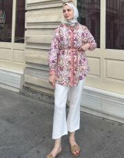 floral desenli gömlek pembe 2