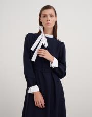 yakası bağlama detaylı elbise lacivert