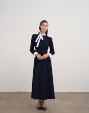 yakası bağlama detaylı elbise lacivert 3