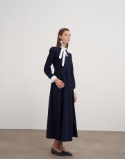 yakası bağlama detaylı elbise lacivert 4