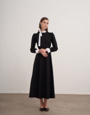 yakası bağlama detaylı elbise siyah