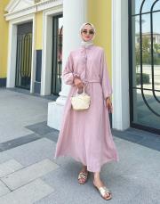 bağlama detaylı etekli takım pudra 2