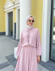 bağlama detaylı etekli takım pudra 3