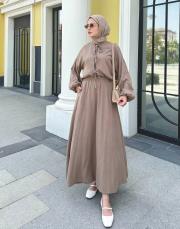 bağlama detaylı etekli takım vizon 2