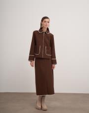 çoban dikişli etekli takım acı kahve