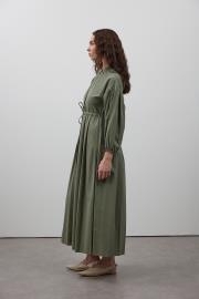 pile detaylı basic elbise haki 2