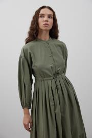 pile detaylı basic elbise haki 3