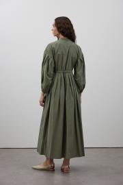 pile detaylı basic elbise haki 4