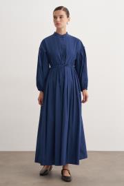 pile detaylı basic elbise lacivert