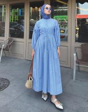 pile detaylı basic elbise mavi 2