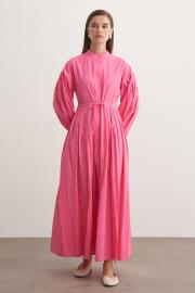 pile detaylı basic elbise pembe
