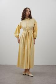 pile detaylı basic elbise sarı
