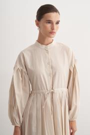 pile detaylı basic elbise bej 3