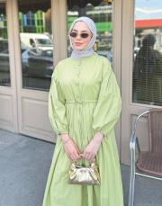 pile detaylı basic elbise yeşil