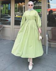 pile detaylı basic elbise yeşil 2