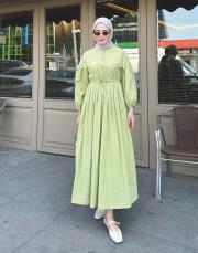 pile detaylı basic elbise yeşil 3