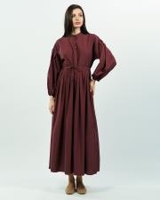 pile detaylı basic elbise bordo