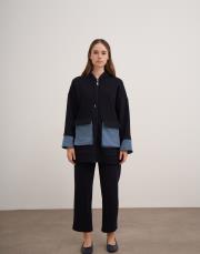 kapüşonlu denim detaylı takım lacivert