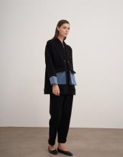 kapüşonlu denim detaylı takım siyah 2