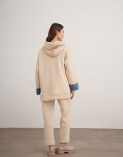 kapüşonlu denim detaylı takım bej 4