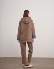 kapüşonlu denim detaylı takım vizon 4