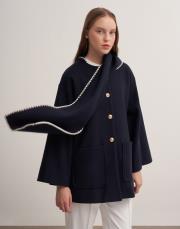 pelerinli kaşe ceket lacivert