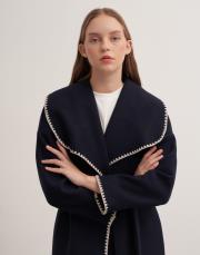 uzun çoban dikişli kaşe kaban lacivert