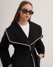 uzun çoban dikişli kaşe kaban siyah