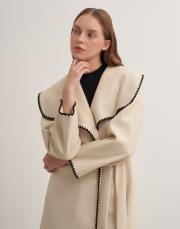 uzun çoban dikişli kaşe kaban bej