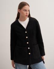 inci düğmeli köyün tüyü ceket siyah