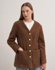 inci düğmeli köyün tüyü ceket kahverengi