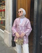 jakar kumaş ceket pembe