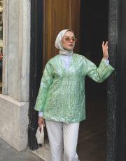 jakar kumaş ceket su yeşili