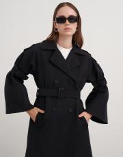 kol kemerli trençkot siyah